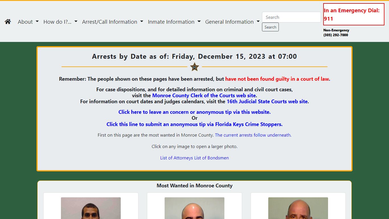 M.C.S.O. - Current Arrests - Monroe County Sheriff's Office